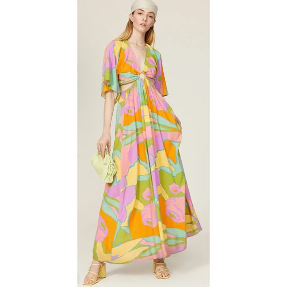 Show Me Your MuMu Dana Cutout Retro Multicolored Maxi Dress Size Medium - Picture 2 of 12